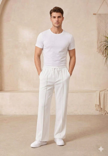 Premium White Loose Baggy Trousers (White)