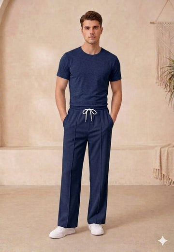 Premium White Loose Baggy Trousers (Blue)